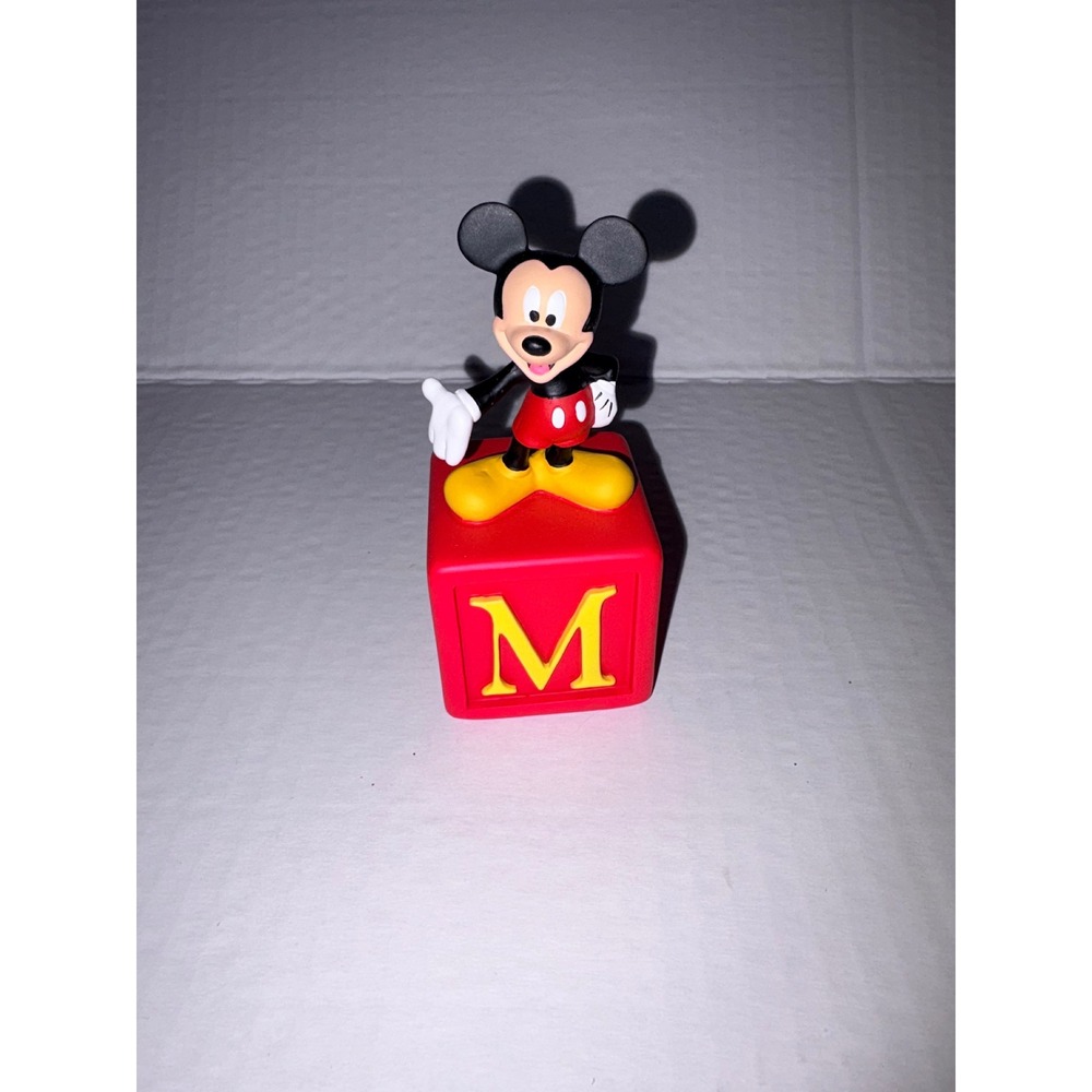 Disney Mickey Mouse Figurine on Red Letter M Alphabet Block Collectible Decor